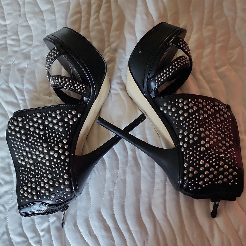 bebe Black Studded Platform Heels